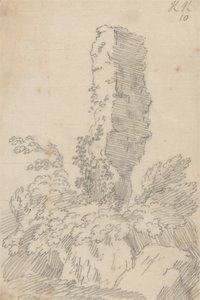 垂直な岩と木 作： John Robert Cozens